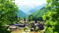 Panorama of The village in the green Shanghai mountainÃ¢â¬â¢s in a beautiful summer day, China. Illustration. Royalty Free Stock Photo